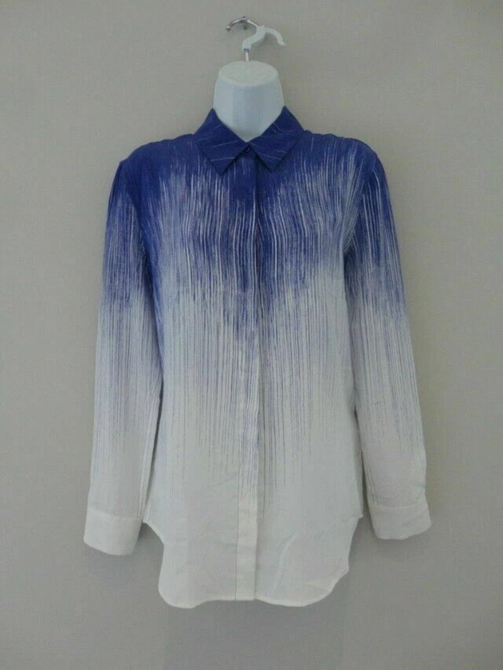 NWT EQUIPMENT Blue White Multi Silk Reese Clean LS Blouse Shirt Top Small